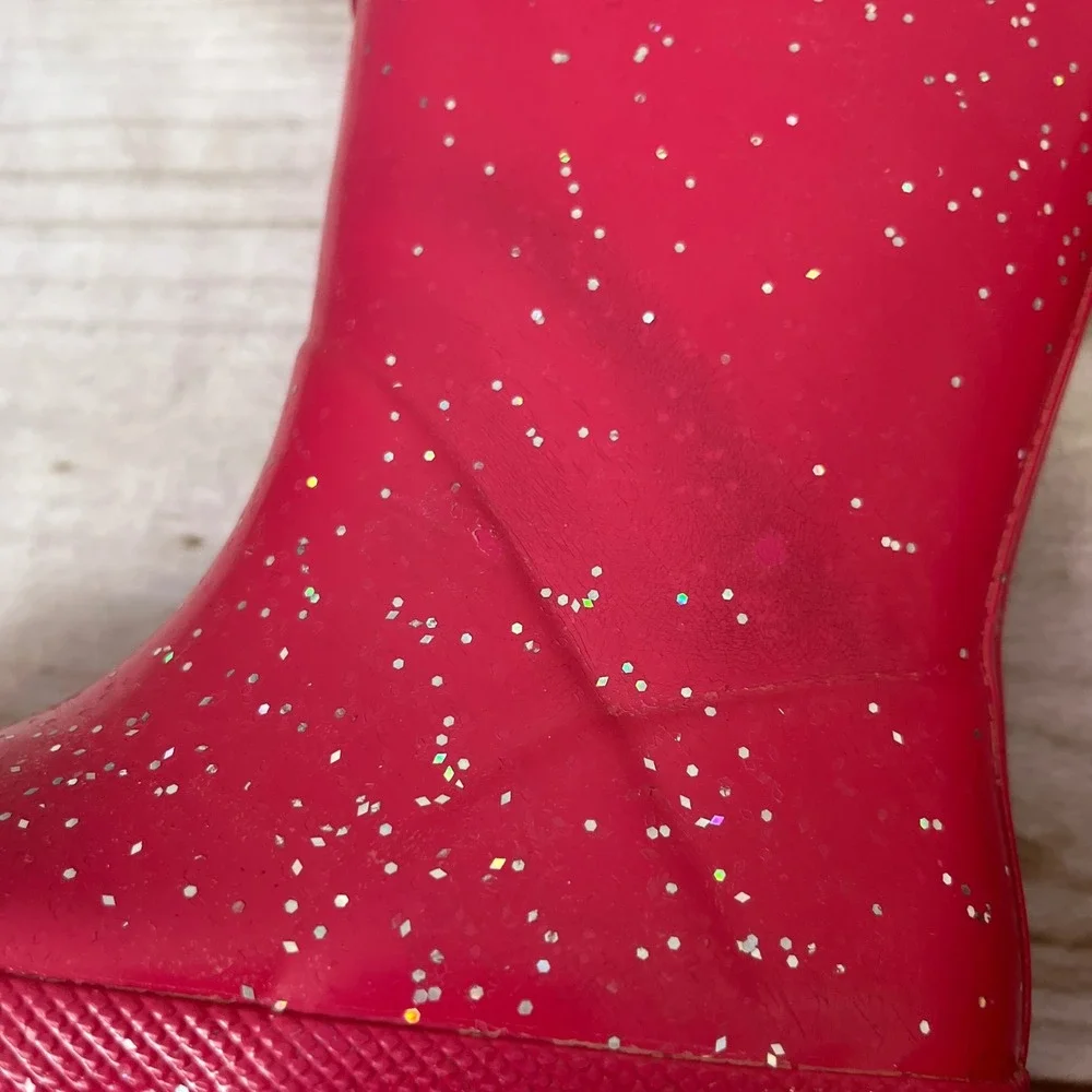 Hunter Kids Pink Glitter Waterproof Rain Boots UK 7 US 8 Toddler Sparkly Boots